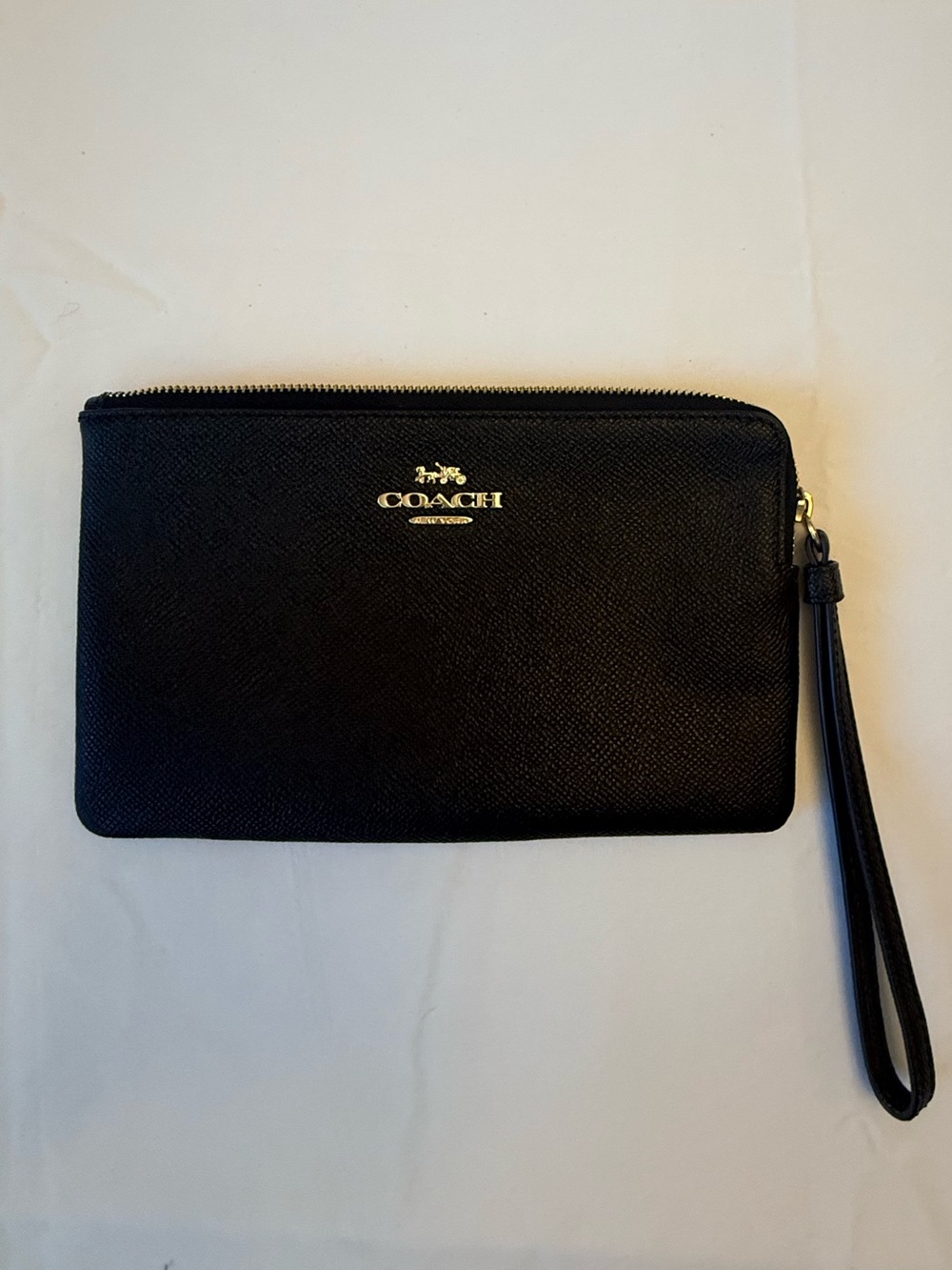 Coach Black Leather Wristlet with Gold Logo